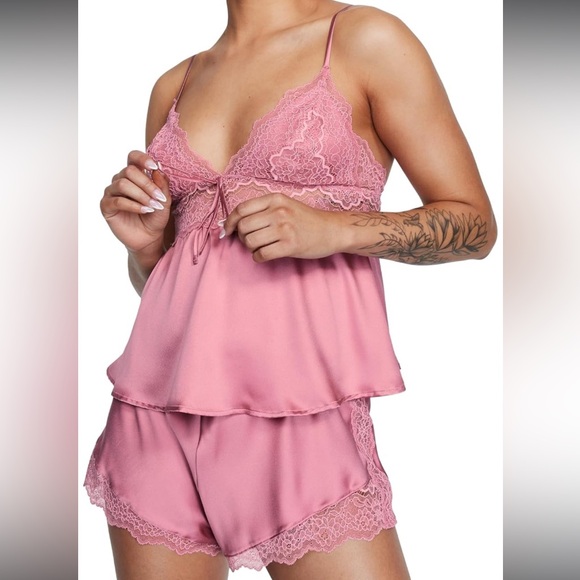 Victoria's Secret Other - Victoria’s Secret Dusk Mauve stretch lace & satin cami loungewear set